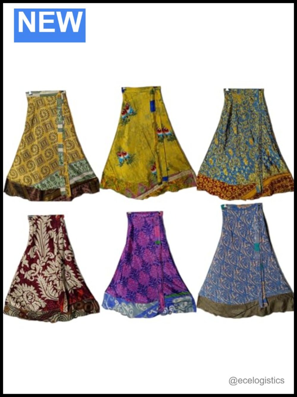 Set of 5 Handmade Silk Wrap Skirts Vintage Indian Free Size